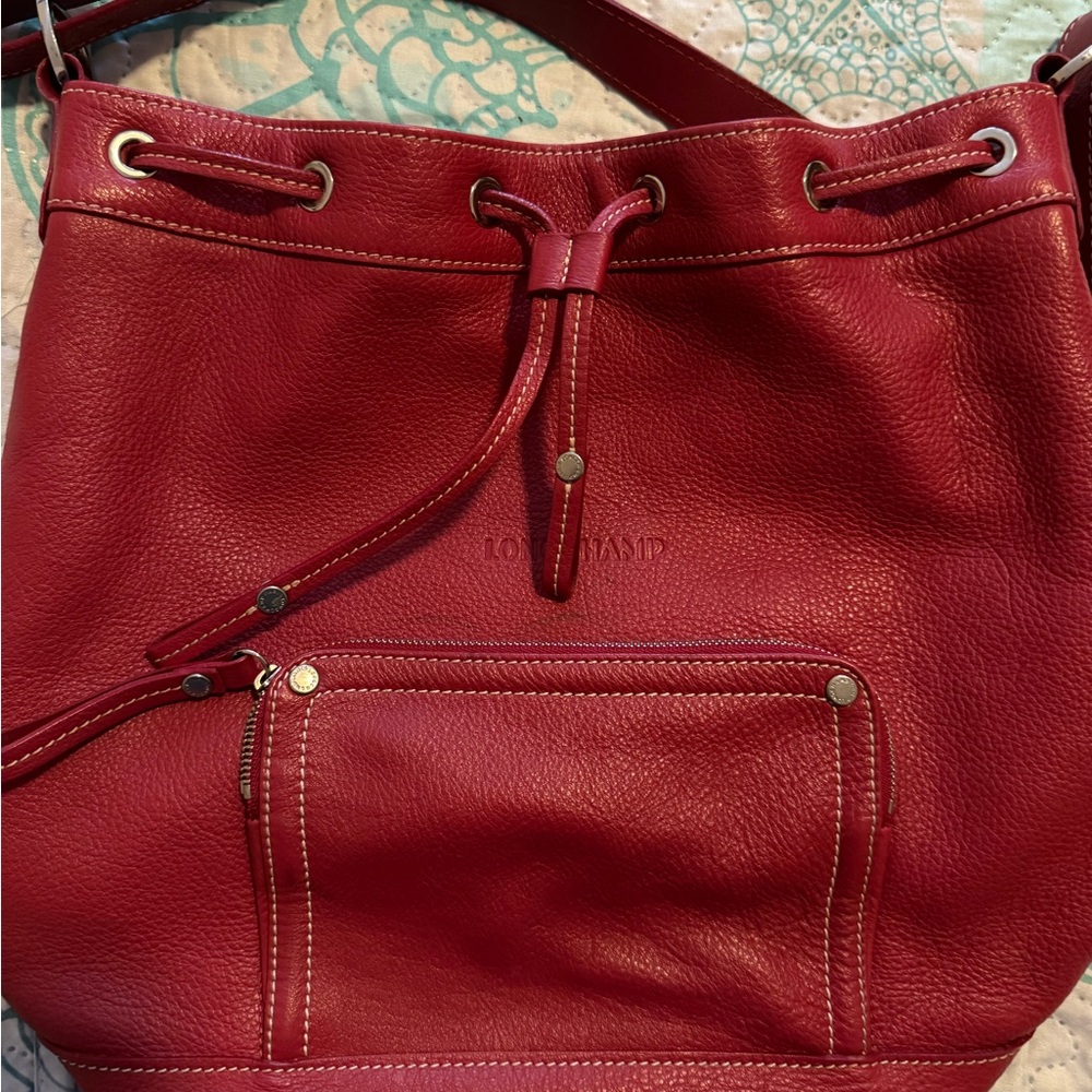 Longchamp Red Leather Hobo Shoulder bag